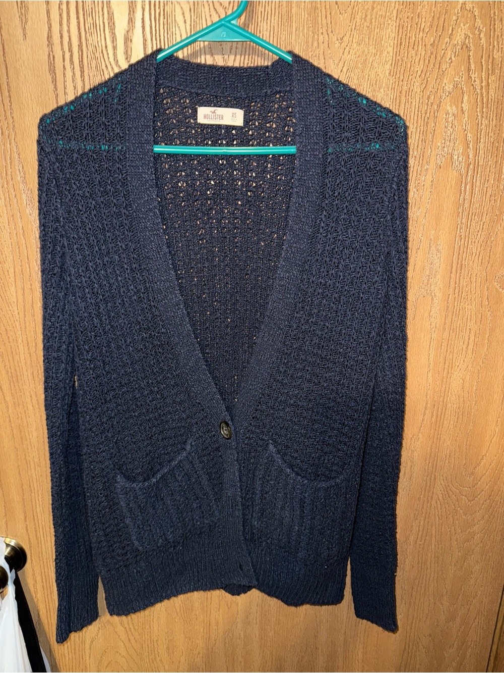 Hollister Navy Open-Knit V-Neck Cardigan